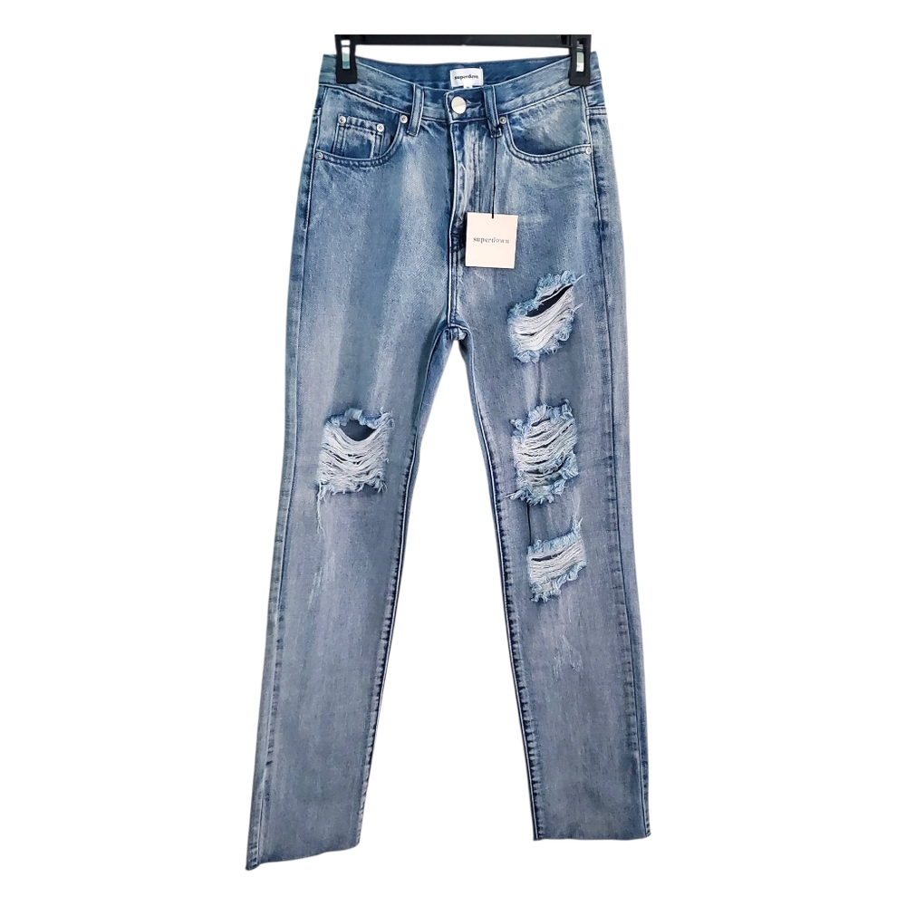 Superdown Ramona Distressed Jeans With Raw Hem, Size 25